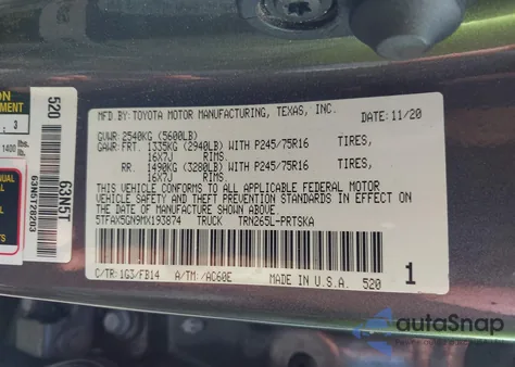 2021 Toyota Tacoma Sr z USA, uszkodzony, nr VIN 5TFAX5GN9MX193874